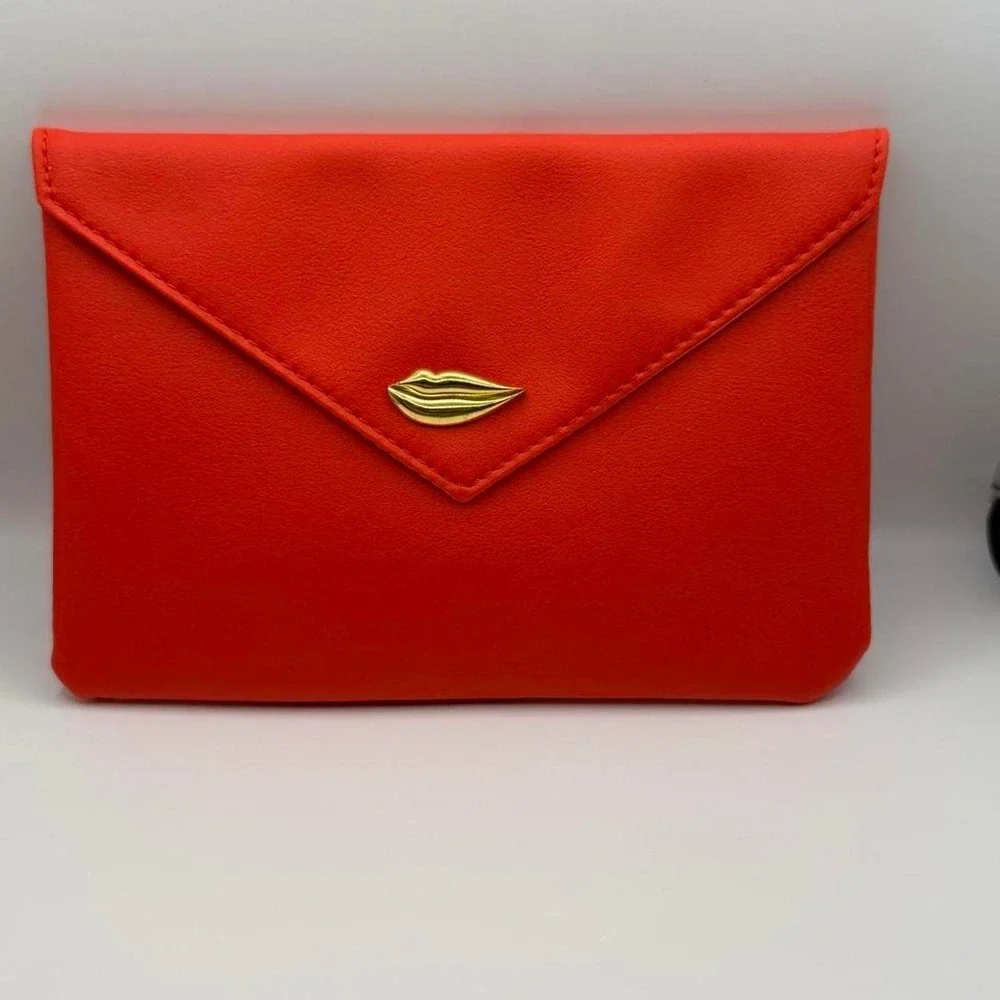 IPSY Sealed With A Kiss Neon Coral Makeup Bag Clutch Valentine Cosmetic